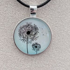 Dandelion Charm Necklace in Silver and Blue